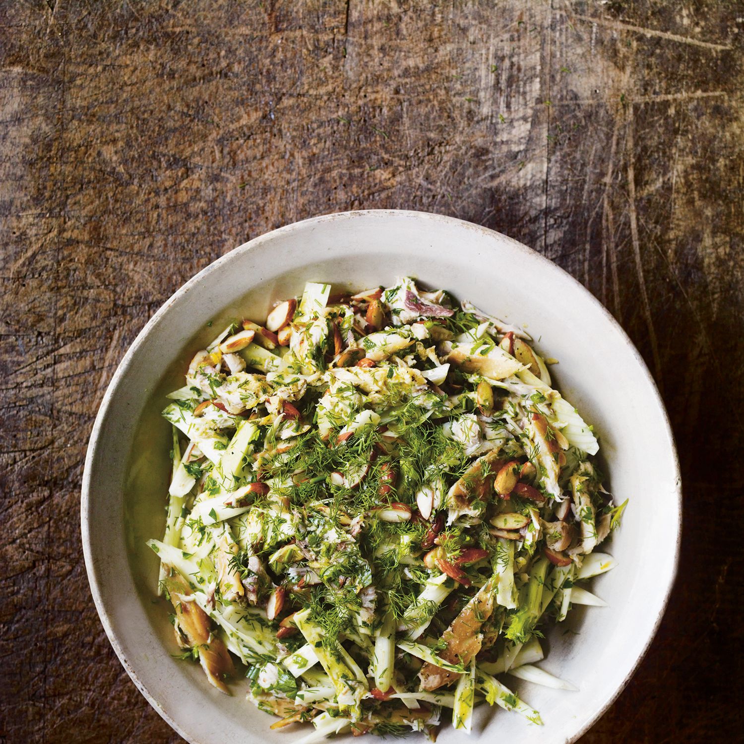 Shaved fennel and apple salad with smoked mackerel