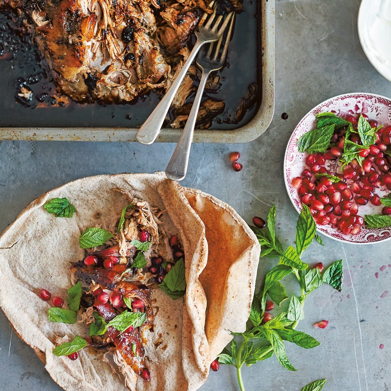 Slow-cooked lamb with pomegranates and honey