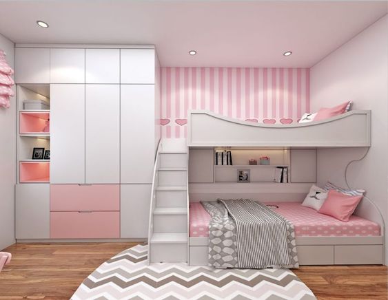 Nếu nhà có 2 bé gái và 2 bé ở chung một phòng thì có thể cân nhắc mua giường tầng hoặc 2 chiếc giường nhỏ cho 2 bé.